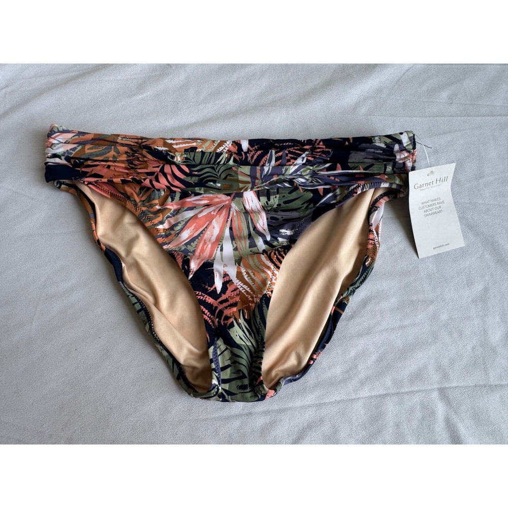Garnet‎ Hill Womens Tropical Palm Ruched Swim Bottoms Bikini Size 10 NWT